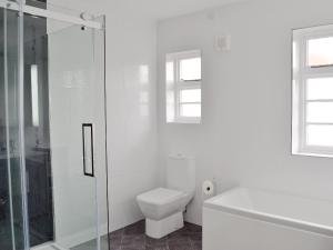 伊林港Windways的白色的浴室设有卫生间和玻璃淋浴间。