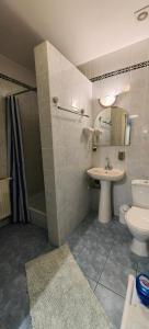 图申HOTELOWE Pokoje J.Bukowiecka的一间带水槽、卫生间和淋浴的浴室