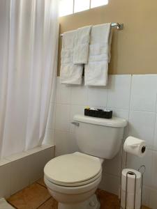 圣萨尔瓦多拉珀萨达德尔安吉酒店的浴室配有白色卫生间和毛巾。