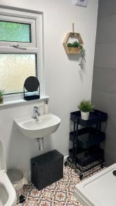 CaeathroMoonlight Lodge的白色的浴室设有水槽和窗户。