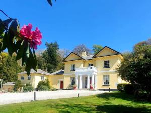 Saint CleerRosecraddoc Manor - Stable的院子里的一朵黄色大房子,花朵