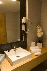 帕雷德斯帕雷德斯公寓酒店的浴室设有白色水槽和镜子