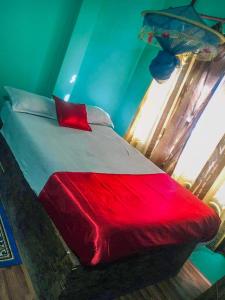索拉哈Tiger Corner Inn Homestay的一间卧室配有一张带红色毯子的床