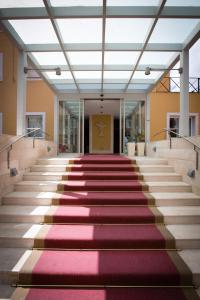 马泰拉圣多梅尼科艺术酒店的楼里长长的红色地毯楼梯