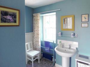 盖特豪斯厄夫弗利特利特尔宝兰德酒店的浴室设有蓝色的墙壁、水槽和窗户。