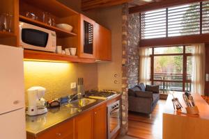 圣马丁德洛斯阿蒙尼特Spa公寓酒店的厨房配有水槽和微波炉