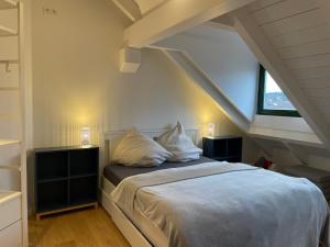 格雷茨里德Gemütliches Loft的一间卧室配有一张带两个枕头的床