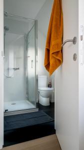屈尔内Gasthuis 20 verdiep 2的一间带玻璃淋浴和卫生间的浴室