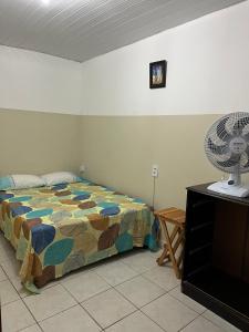 卡鲁阿鲁Apartamento 3 Bairro Boa Vista 1 Caruaru-PE的一间卧室配有一张床、风扇和电视。