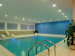 阿莱盖巴兰斯酒店的蓝色墙壁的酒店客房的游泳池