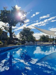 马林斯卡Boutique Resort OSMA的阳光反射到水面的游泳池