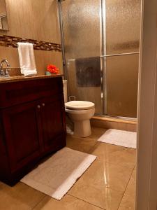 奥兰多Nice room near UCF的带淋浴、卫生间和盥洗盆的浴室