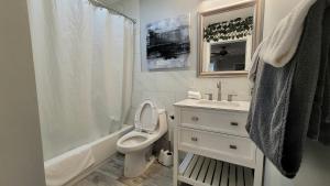 兰塔纳Barefoot mailman motel的浴室配有卫生间、盥洗盆和淋浴。