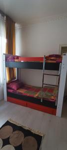 科尼亚Hostelida Konya的配有2张双层床的宿舍间设有地毯。