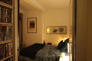 布鲁塞尔Serbie 21的一间卧室设有一张床和一个书架