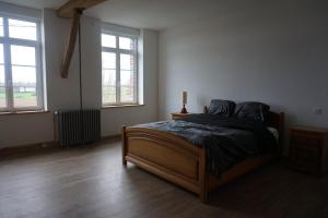 La Ferme Décroué的一间卧室设有一张床和两个窗户。