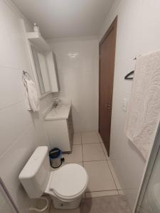 沙佩科Apartamento centro Efapi ideal para trabalho ou estudo的一间带卫生间和水槽的小浴室