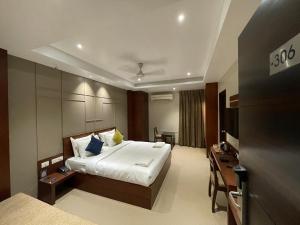 维沙卡帕特南Five Elements的酒店客房,配有床和电视