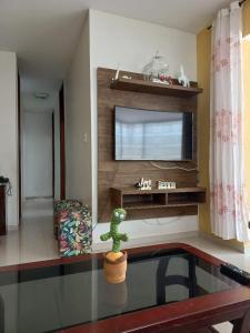 贝伦Pousada Márcia Elizondo的客厅配有平面电视和植物