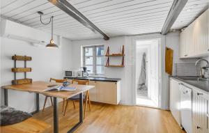 斯文堡Nice Home In Svendborg With Wifi的厨房以及带桌椅的用餐室。
