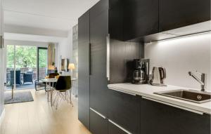 赫尔辛格Beautiful Apartment In Helsingr With Wifi的厨房配有黑色橱柜和白色台面