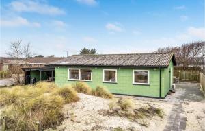 维泽桑讷Stunning Home In Hvide Sande With Kitchen的海滩上的一个绿色房子
