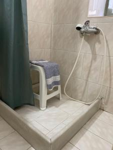爱琴娜岛Feidiou 1, vol I的浴室内配有淋浴帘和水槽。