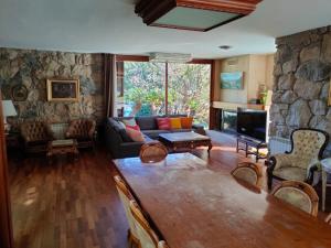 Llano de GorraVilla Montgrau的带沙发和壁炉的客厅