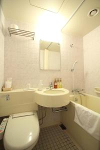 新泻新泻东映酒店的一间带卫生间、水槽和镜子的浴室