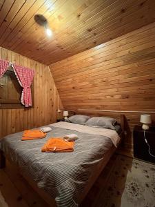 RaškaGolija Vikendica Česta Vrela的小木屋内一间卧室,配有一张床