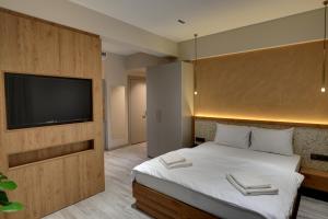 伊斯坦布尔21 Rooms Hotel的一间卧室配有一张床和一台平面电视