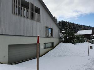 Les PaccotsSpacieux studio 38m2 avec sauna的前面有大雪的建筑