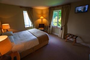 阿比菲尔Park Lodge Bed and Breakfast的一间卧室设有一张大床和两个窗户。