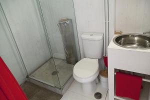 São Pedro阿奇莱生态酒店的带淋浴、卫生间和盥洗盆的浴室