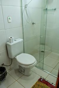 菲格雷多总统镇Aldeia Mari-Mari Amazon Lodge的一间带卫生间和玻璃淋浴间的浴室