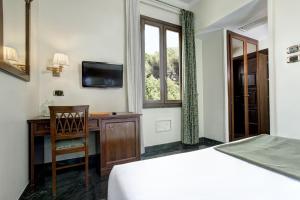 罗马Grand Hotel Gianicolo的一间卧室配有一张床、一张书桌和一台电视