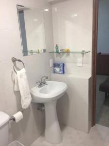 墨西哥城Department, Studio Type Excellent Location的白色的浴室设有水槽和镜子