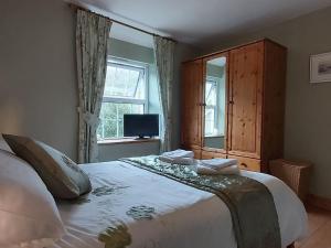 Llanbrynmair布龙豪尔乡村别墅的卧室配有一张大白色床和窗户