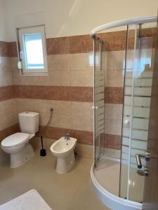 普利拉卡Villa Magnolia的浴室配有卫生间、淋浴和盥洗盆。