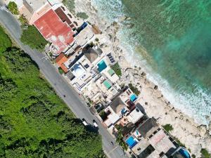 女人岛Casa Alkimia Oceanfront的享有海滩的空中景致,设有房屋和海洋