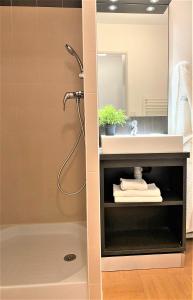 阿维尼翁圣玛尔特公寓式酒店的带淋浴和盥洗盆的浴室