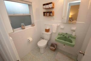 萨拉索塔Cute Lil Oasis on Osprey的一间带卫生间和绿色水槽的浴室