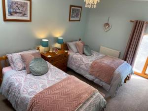 Shotley Bridge河边乡村别墅的一间卧室设有两张床和窗户。