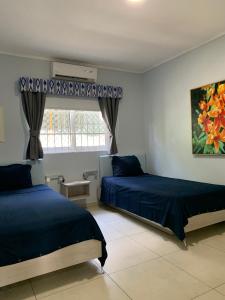 威廉斯塔德Lilu Apartments Curaçao的一间卧室设有两张床和窗户。