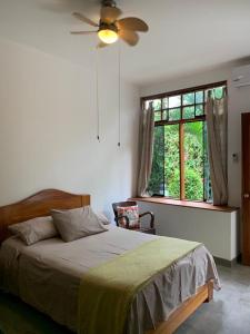 塔拉波托Alojamiento Familiar Custodia的一间卧室配有一张带风扇和窗户的床。