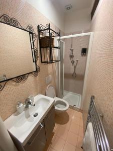 博洛尼亚拉皮亚泽塔德拉皮奥奇亚住宿加早餐酒店的一间带水槽、卫生间和镜子的浴室