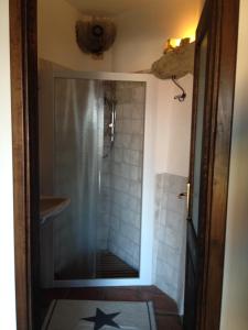 蒙巴鲁佐Altes Backhaus in Maranzana的地板上配有星星淋浴的浴室