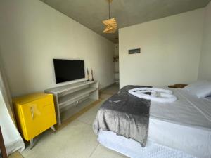 佩德拉斯港Carrapicho Patacho com Piscina Privativa的一间卧室配有一张床和一台平面电视