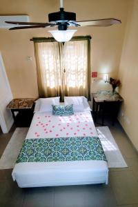 格罗斯岛BenCastle Villa的配有吊扇的客房内的一张大床