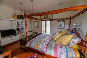 吉斯伯恩Galahad's Animal Sanctuary B&B的一间卧室配有一张床和一台电视